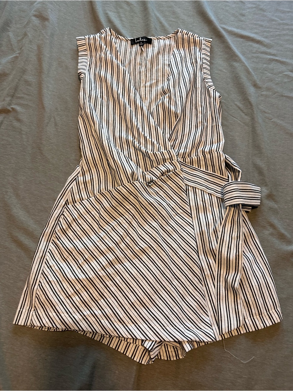 Lulus Amherst Black and White Striped Wrap Skort Romper - Picture 3 of 5